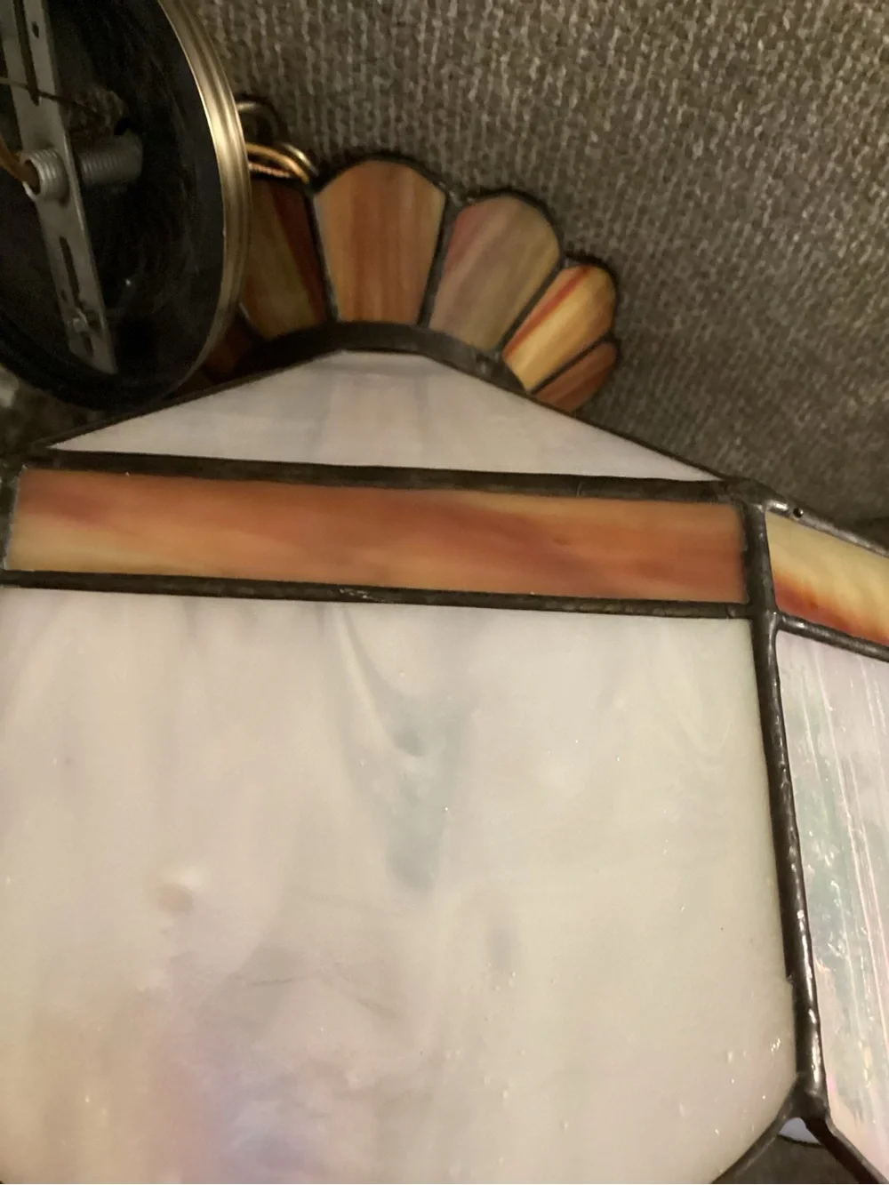Stained Glass Ceiling Pendant Light in Iridescent White and Amber Tiffany style